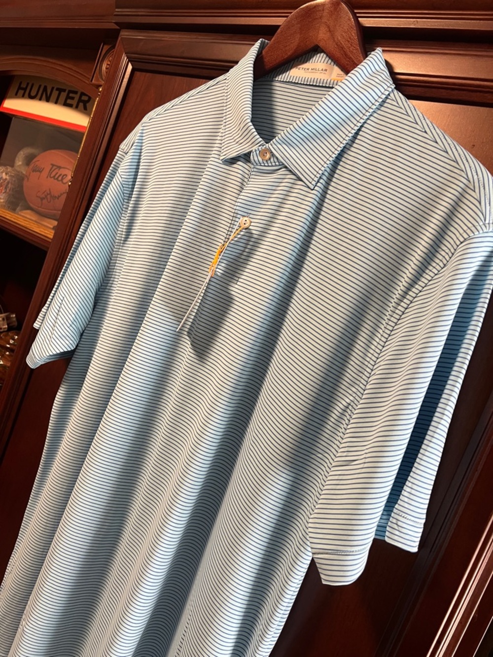 New Peter Millar Crown Sport Featherweight Stretch Teal Blue Stripe Golf ⛳️ Polo - Picture 4 of 13